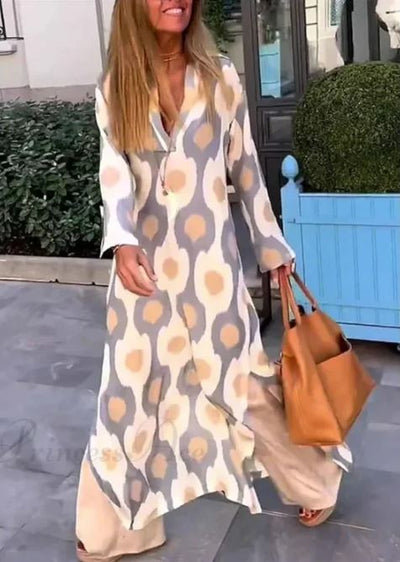 Robe Boho à Col en V avec Imprimé Géométrique et Fente d'Automne