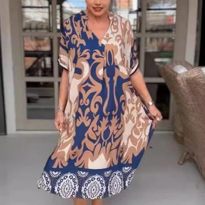 Robe midi ample avec décolleté en V imprimé