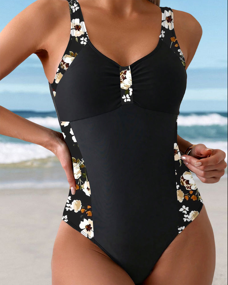 Chloé | Maillot de Bain Sans Manches Imprimé Contraste Une-Pièce