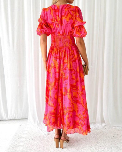 Alva - Robe Maxi Élégante avec Manches Bouffantes et Décolleté en V