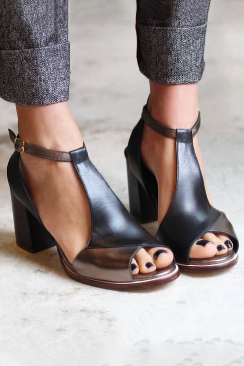 Anyao™ | Sandales à talons et bout ouvert en patchwork noir