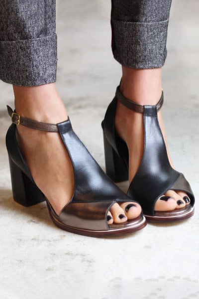 Anyao™ | Sandales à talons et bout ouvert en patchwork noir