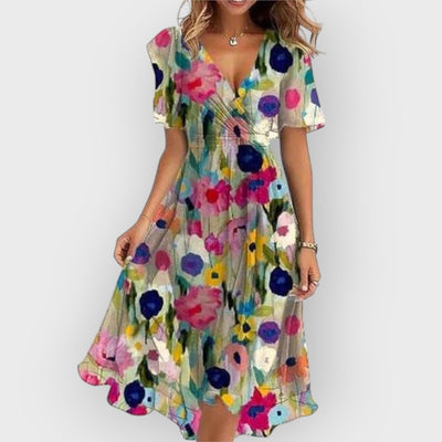Daisy | Robe Midi Fleurie Élégante avec Décolleté en V