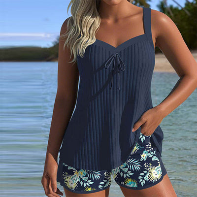 Clémence | Tankini Rayé Deux Pièces Short De Plage