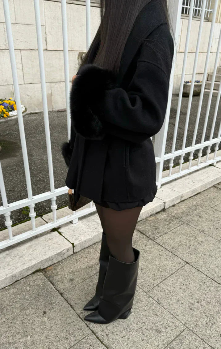 Melissa – Manteau Élégant avec Détails en Fourrure