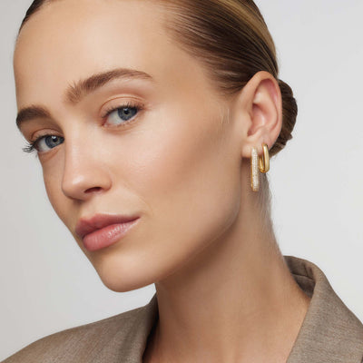 Boucles d'oreilles créoles avec grandes icônes pavé | Or