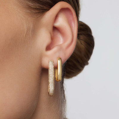 Boucles d'oreilles créoles avec grandes icônes pavé | Or