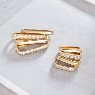 Boucles d'oreilles créoles avec grandes icônes pavé | Or
