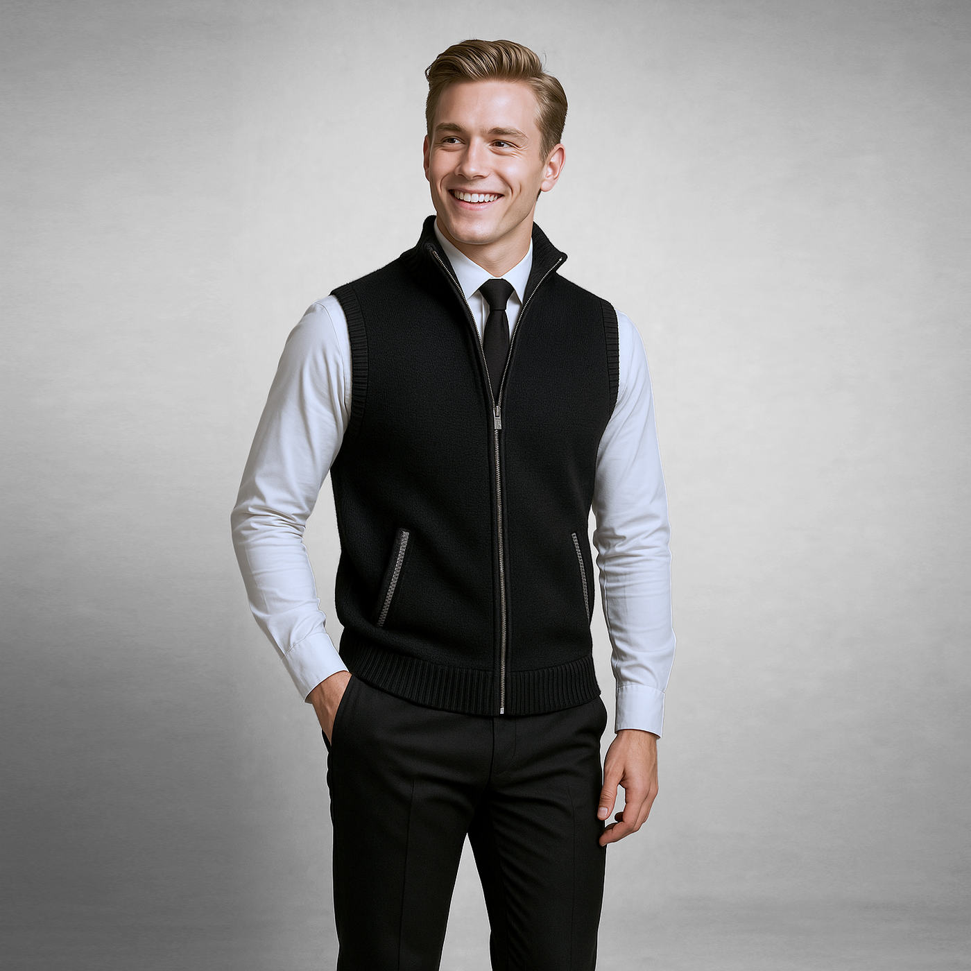 Gilet en Laine Harrison à Zip Complet