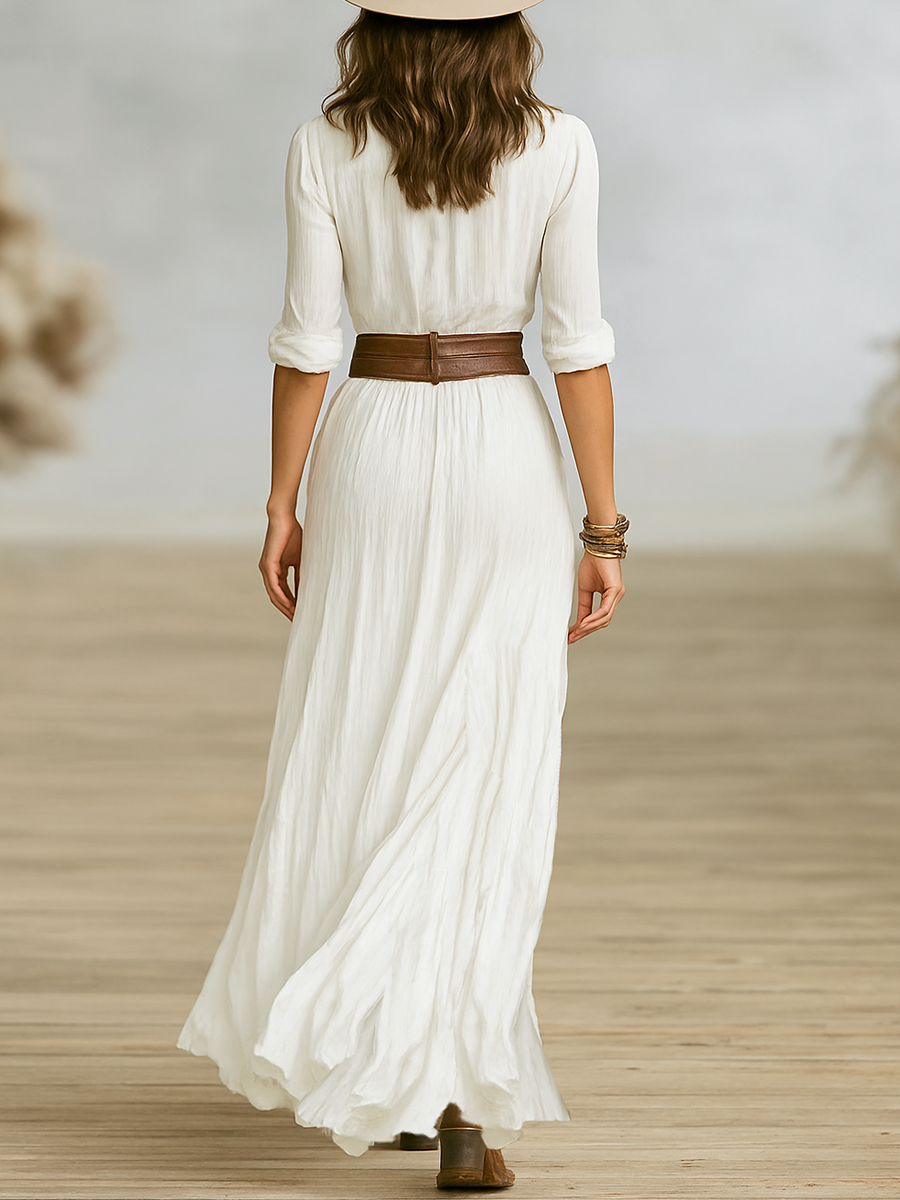 Carmen | Robe maxi en lin avec col inversé