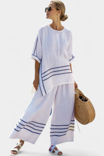 Ensemble avec pantalon large à rayures et coupe irrégulière - style moderne et confortable