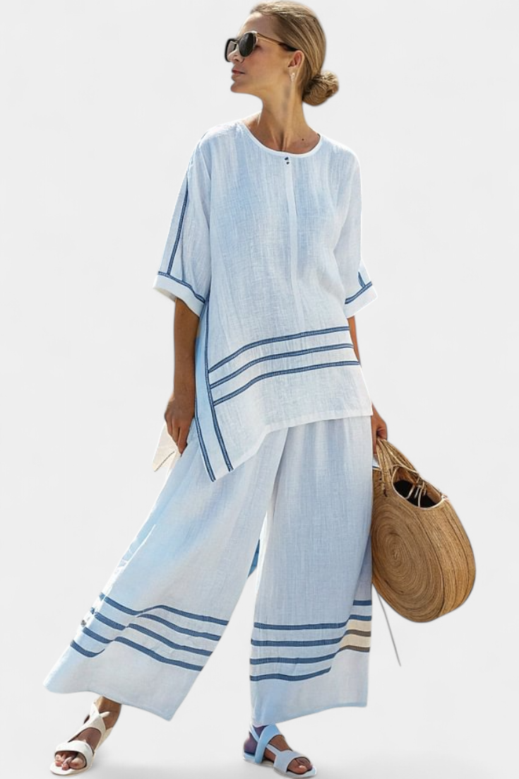 Ensemble avec pantalon large à rayures et coupe irrégulière - style moderne et confortable