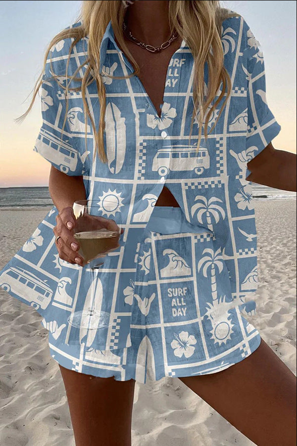 Trenara™ | Ensemble court en lin avec imprimé Caravan
