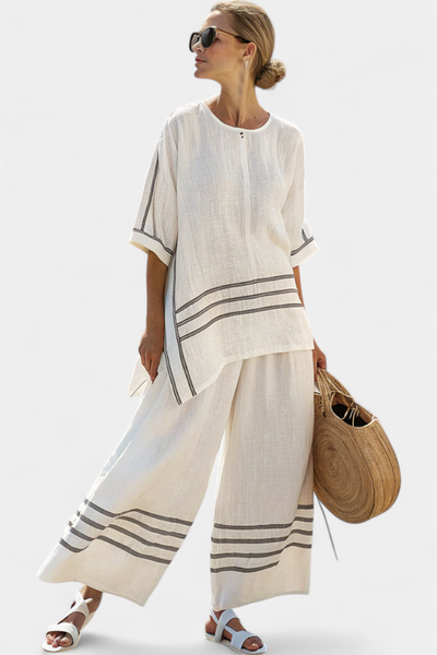 Ensemble avec pantalon large à rayures et coupe irrégulière - style moderne et confortable