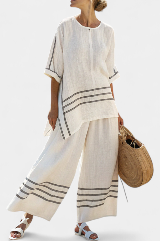 Ensemble avec pantalon large à rayures et coupe irrégulière - style moderne et confortable
