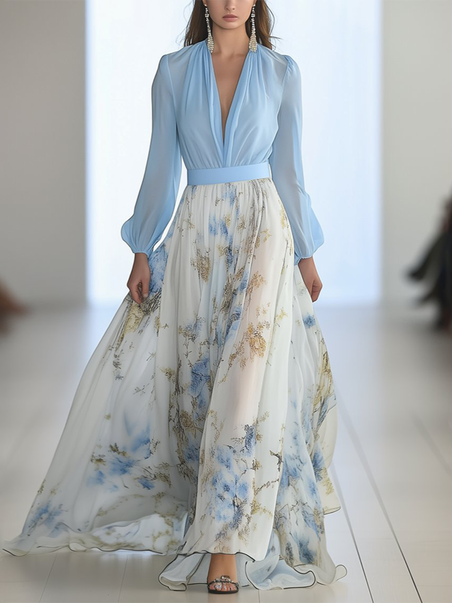 Elena™ | Robe Longue Élégante avec Imprimé Floral