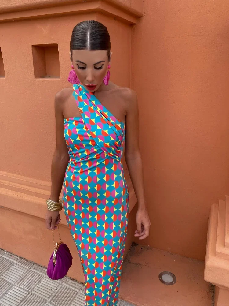 Irmgardi - Robe à Décolleté Asymétrique Coloré