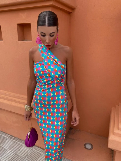 Irmgardi - Robe à Décolleté Asymétrique Coloré