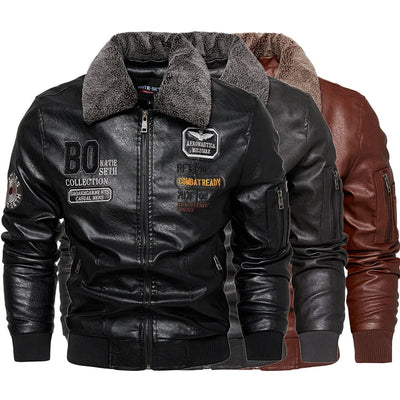 Raphaël™ | Blouson aviateur noir avec col fourré