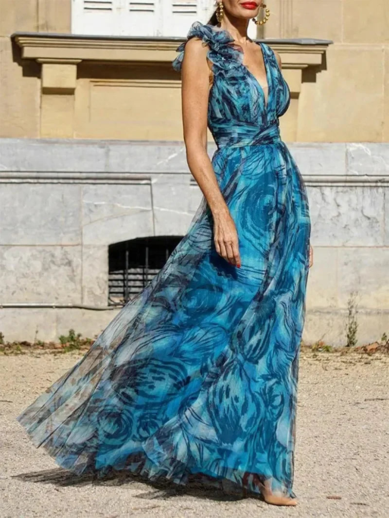 Léna™ | ROBE LONGUE BLEU PAVON