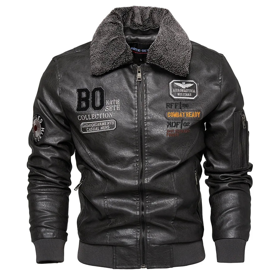 Raphaël™ | Blouson aviateur noir avec col fourré