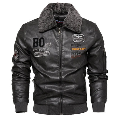 Raphaël™ | Blouson aviateur noir avec col fourré