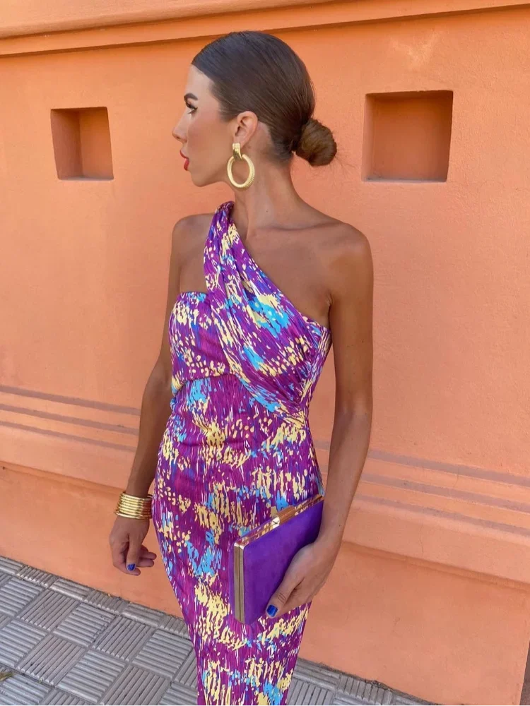 Irmgardi - Robe à Décolleté Asymétrique Coloré