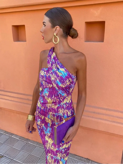 Irmgardi - Robe à Décolleté Asymétrique Coloré