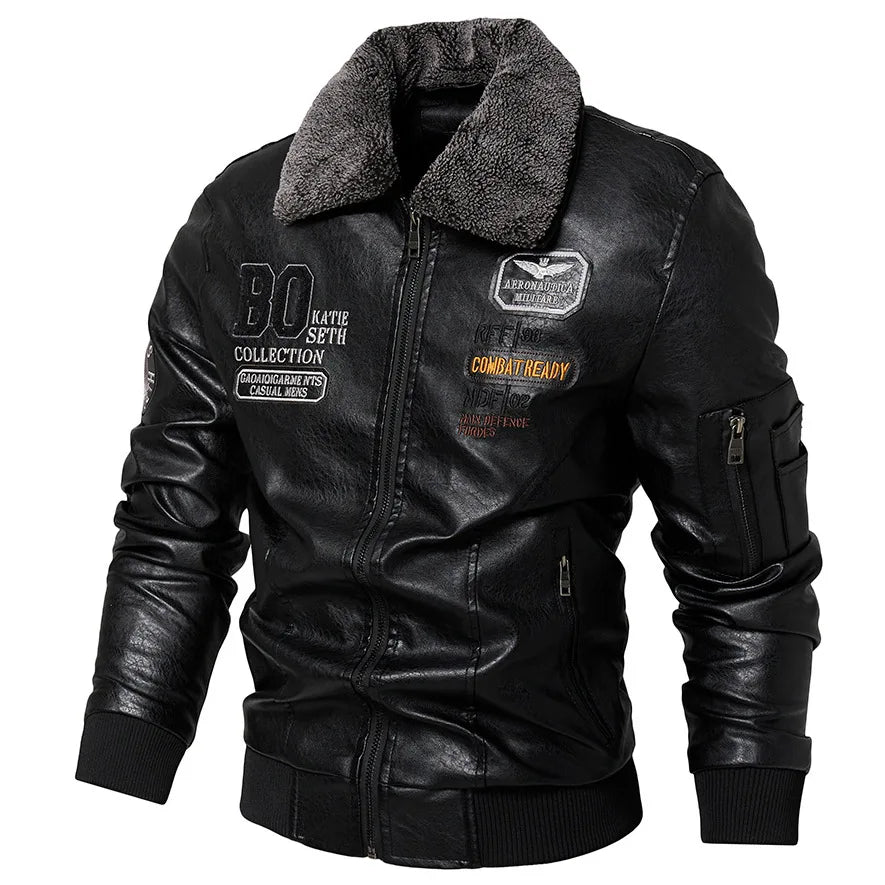 Raphaël™ | Blouson aviateur noir avec col fourré