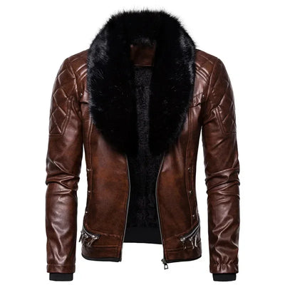 Thiago™ | Blouson aviateur marron avec col en fourrure noire