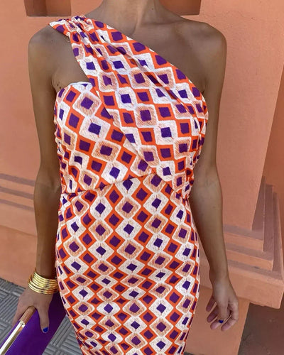 Irmgardi - Robe à Décolleté Asymétrique Coloré