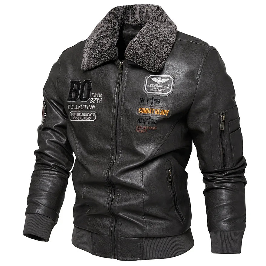 Raphaël™ | Blouson aviateur noir avec col fourré