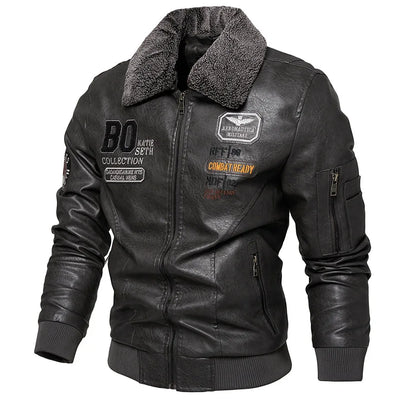 Raphaël™ | Blouson aviateur noir avec col fourré