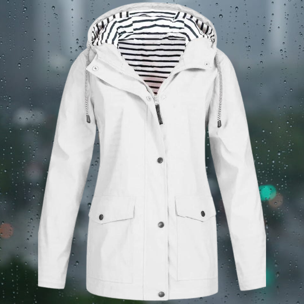 Hellee - Manteau long décontracté à manches longues avec capuche Windbreaker Trenchcoat