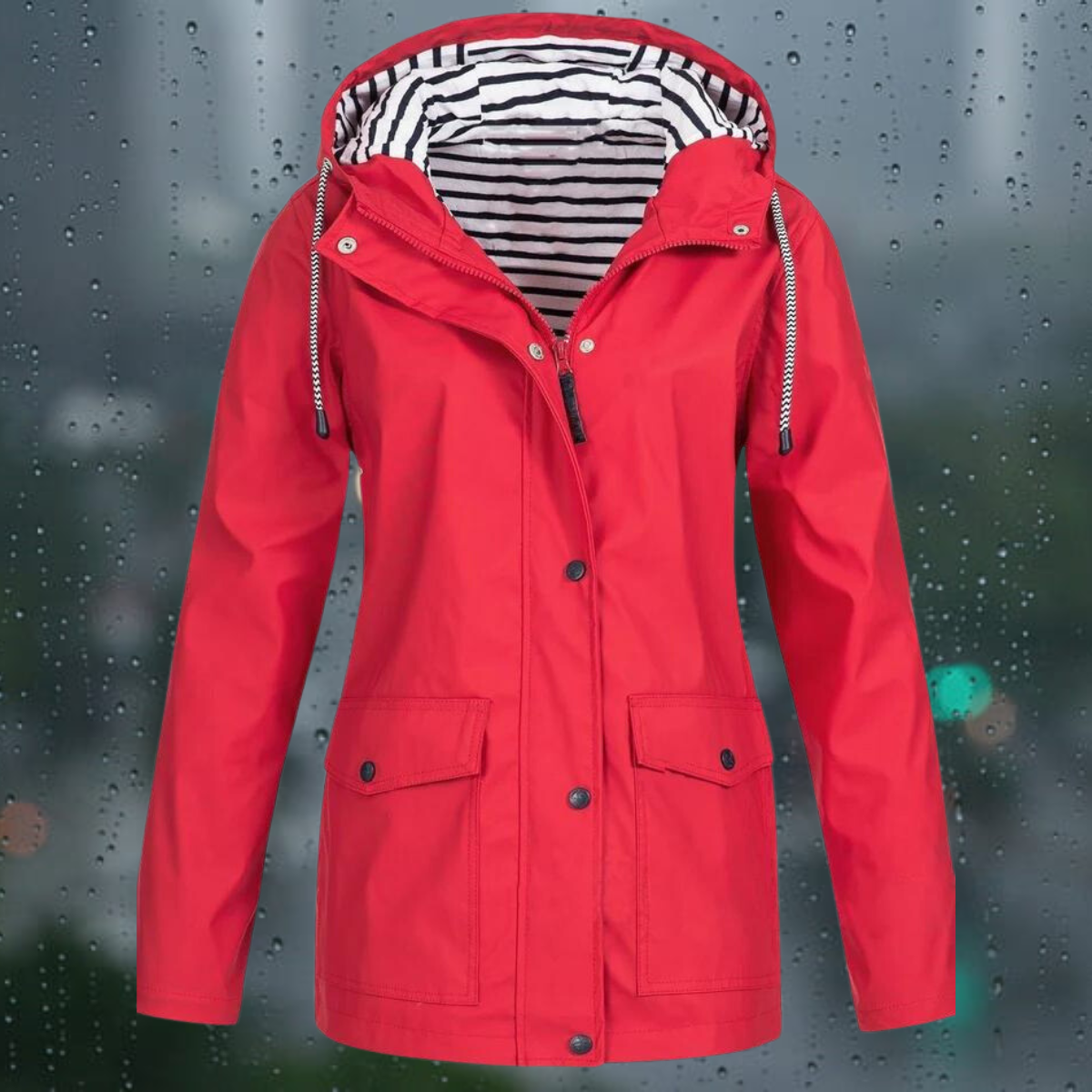 Hellee - Manteau long décontracté à manches longues avec capuche Windbreaker Trenchcoat