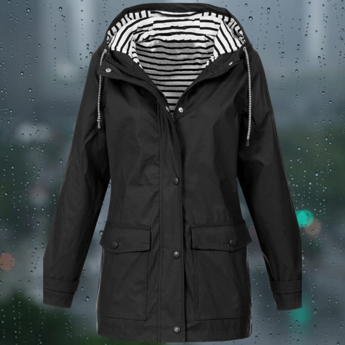 Hellee - Manteau long décontracté à manches longues avec capuche Windbreaker Trenchcoat