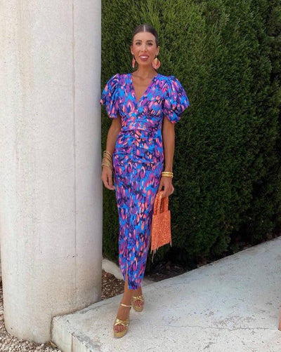 Loren - Robe à manches bouffantes vibrante