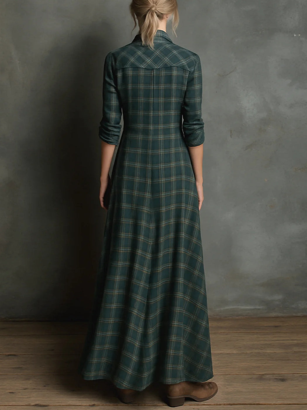 Mari Carmen | Robe longue à motif écossais vert