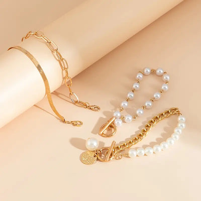 Ensemble de 4 bracelets Chic Gold – Serpent, perles et maillons | Or
