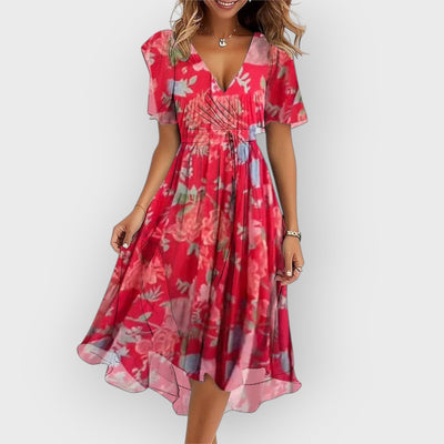 Daisy | Robe Midi Fleurie Élégante avec Décolleté en V