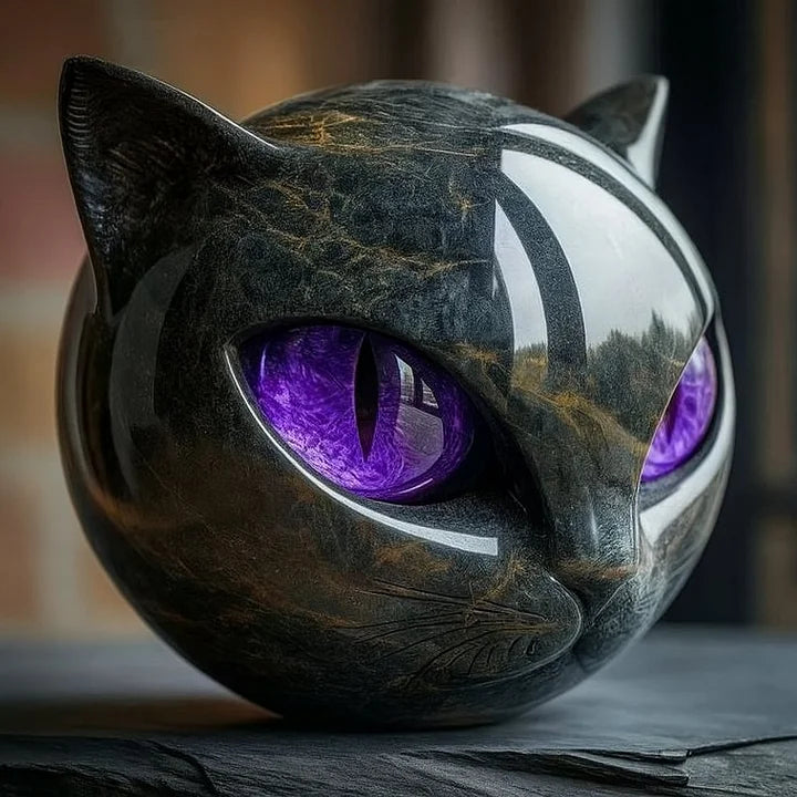 Sculpture de Tête de Chat Noir Mystique
