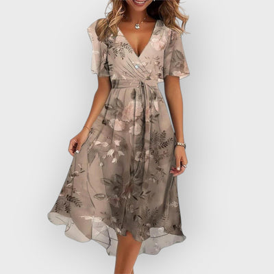 Daisy | Robe Midi Fleurie Élégante avec Décolleté en V