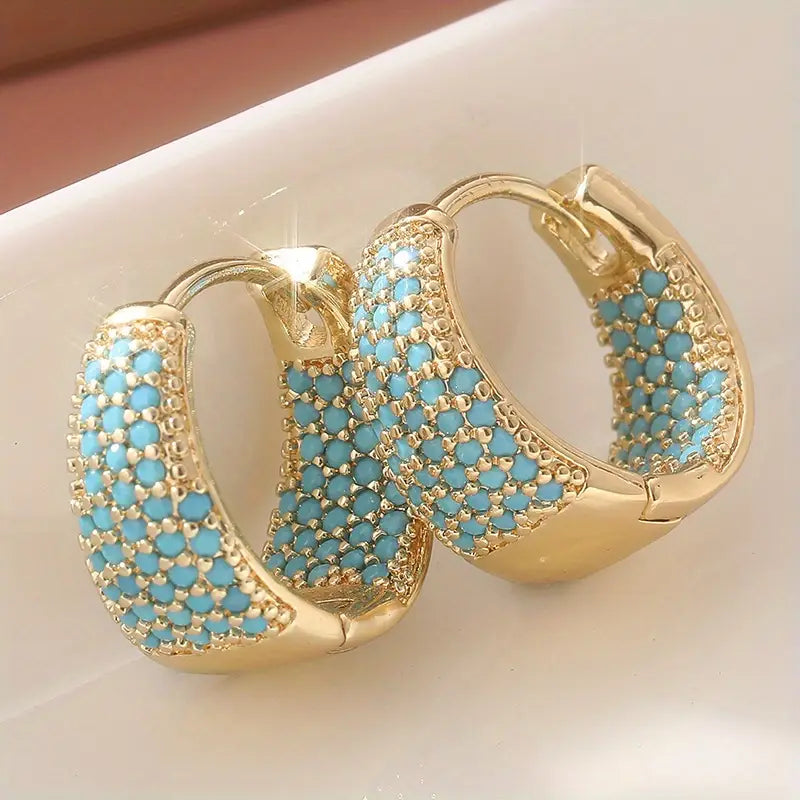 Boucles d'oreilles créoles avec perles turquoise couleur or | Or