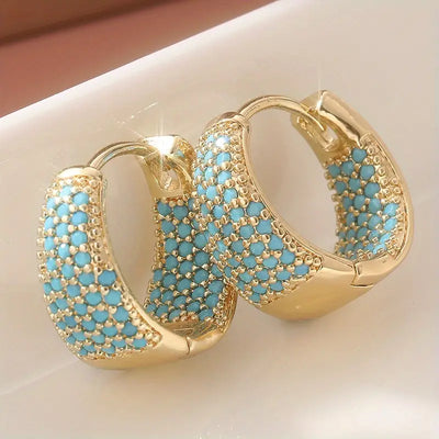 Boucles d'oreilles créoles avec perles turquoise couleur or | Or