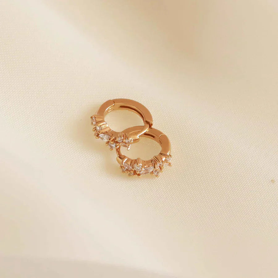 Boucles d'oreilles créoles avec cristaux | Or