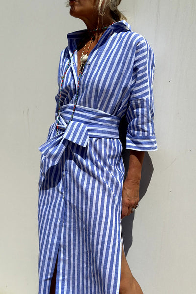 Sophia | Chemise Robe avec Rayures Indémodables et Confort Élégant