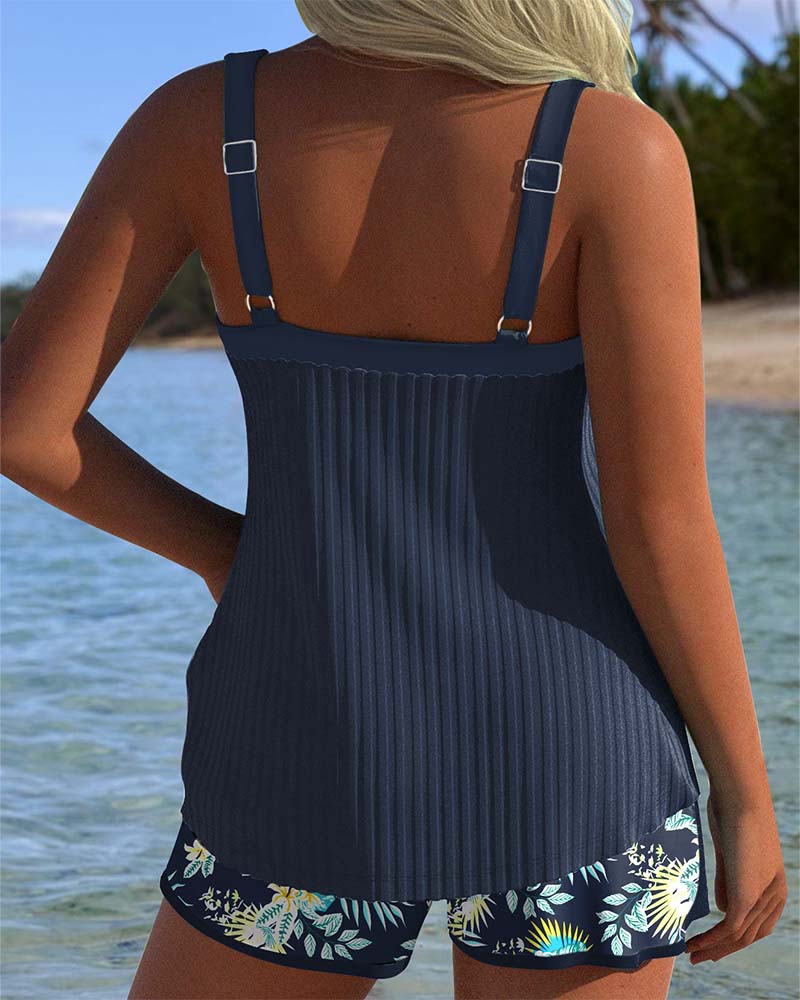Clémence | Tankini Rayé Deux Pièces Short De Plage