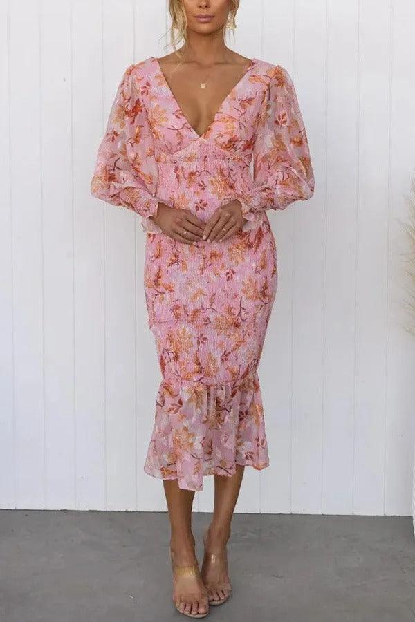 Melissa - Robe midi avec volants floraux