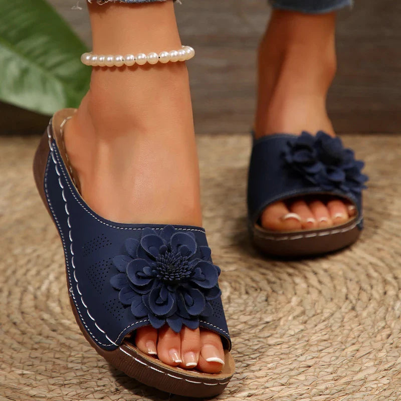 Florelle | Mules Comfort Plus avec Fleur 3D et Semelle Ultra-Légère
