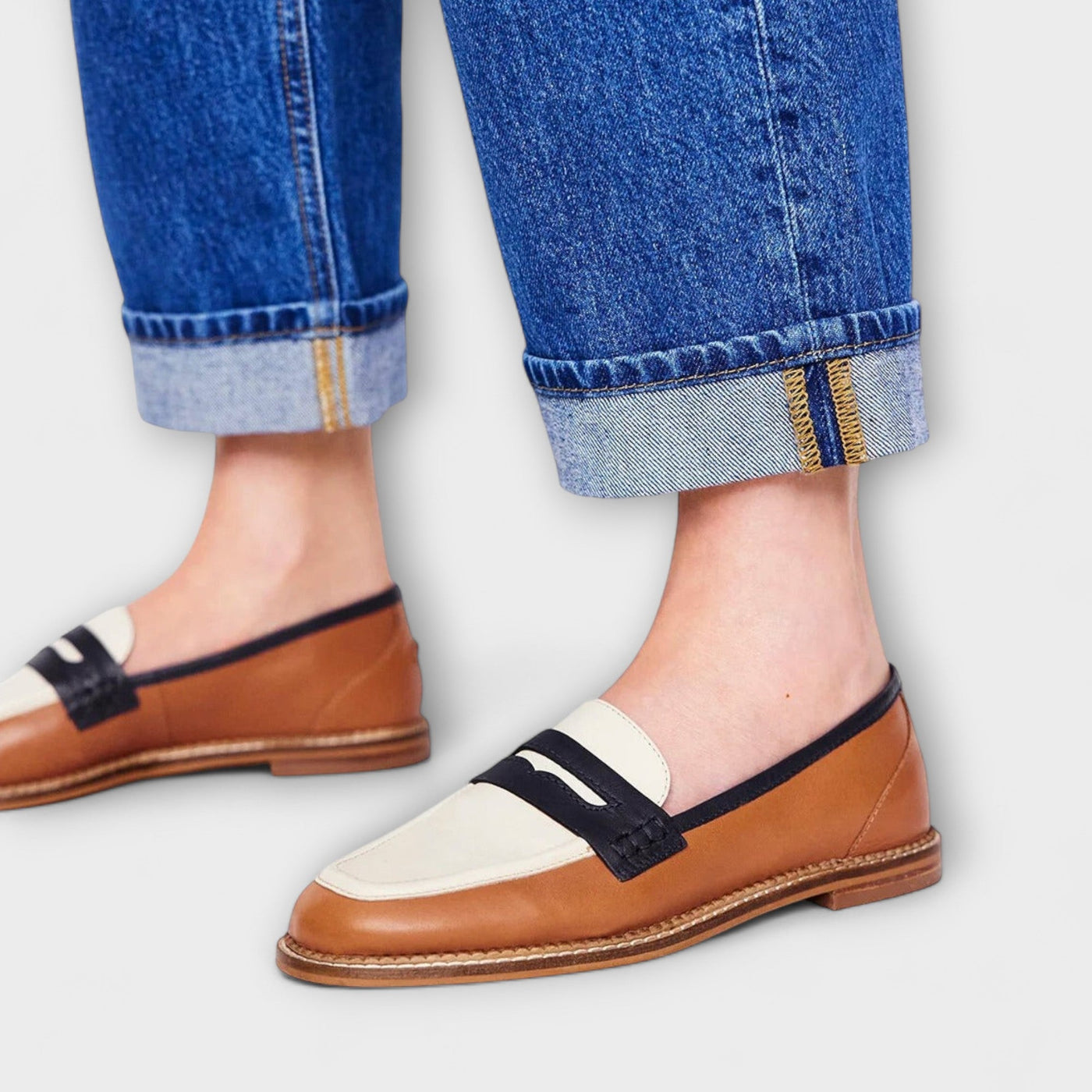 Oceane – Mocassins Bruine à bout rond et design coloré